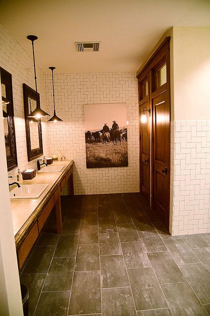 Cool ranch bathroom similar to the scheme I have chosen for our house Venue Restroom Ideas, Venue Bathroom Ideas, Bistro Bathroom, Church Bathroom Ideas, Venue Bathroom, Commercial Bathroom Ideas, Restaurant Tiles, Commercial Bathroom Designs, Bathroom Stalls