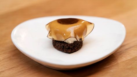 Chocolate Brownie with Madeira Gelato and Madeira Veil - Network Ten Brownie Fine Dining, Brownies Plating Ideas, Brownie Plating, Cacao Tree, World Chocolate Day, Masterchef Recipes, Fine Dining Desserts, Plated Dessert, Masterchef Australia