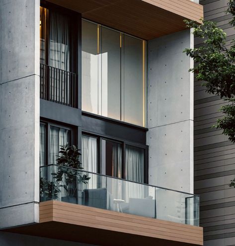 Balcony Exterior Design Modern, Facade Balcony Design, Modern Loft Exterior, Balcony Facade Design, Bedroom With Balcony Design, Loft Facade, House Exterior Balcony, Balcony Design Exterior, Loft Balcony