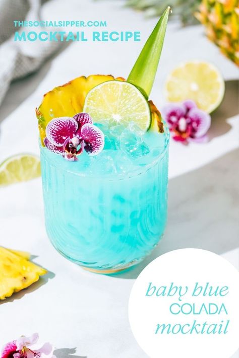 Creative Gender Reveal Ideas, Summer Mocktail, Mocktail Drinks, Alcohol Free Drinks, Coconut Drinks, Gender Reveal Ideas, Blue Drinks, Drink Recipes Nonalcoholic, Fancy Drinks