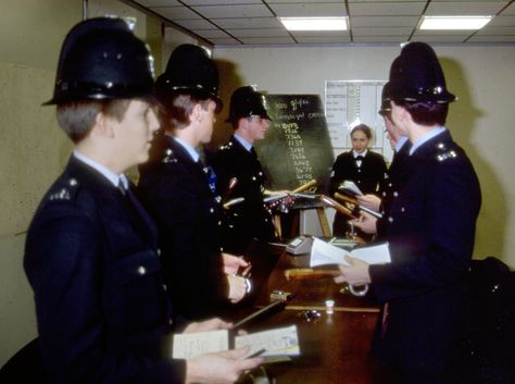 https://flic.kr/p/2nxu9yF | Longsight 1984 | Constables ‘parade on’ before their sergeant prior to leaving the station. Part of the parade process was ‘producing your appointments’ this involved displaying all the equipment needed to perform police duties. In this image, taken on 9 November 1994, constables can be seen producing their pocket notebooks, handcuffs and truncheons. From the collection of the Greater Manchester Police Museum. You should call 101, the national non-emergency number Police Duty, Manchester Police, London Police, 9 November, Greater Manchester, Police Station, Old London, Emergency Response, Community Engagement