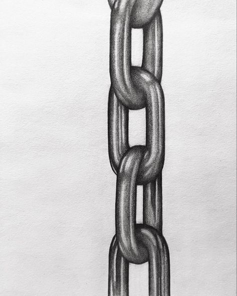 Chain Link Painting, Drawings Of Chains, Chained Up Drawing, Chains Drawing Reference, Entwined Art Gcse, Metal Texture Drawing, Chain Link Drawing, Realism Drawing Ideas, Drawing Chains