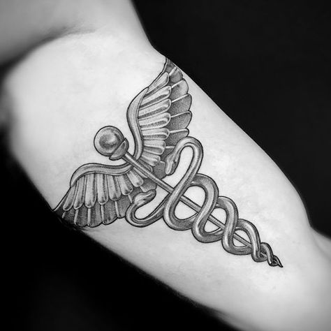 Healthcare Tattoo, Caduceus Tattoo, Medical Tattoo, Thailand Tattoo, Belly Tattoos, Strange Music, Minimalist Tattoos, Music Logo, Grey Tattoo