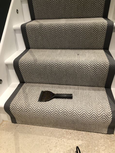 Decorate Terrace, Fibre Flooring, Herringbone Stair Runner, Stairs Runners, Herringbone Carpet, Stair Carpets, Stairs And Hallway Ideas, Patterned Stair Carpet, Landing Decor