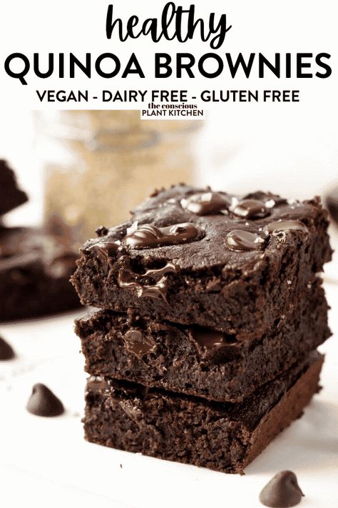 This gluten-free quinoa brownies are delicious healthy flourless brownies made in one bowl using high plant-based protein quinoa. Plus, these are vegan brownies made with no eggs or dairy. Quinoa Dessert Recipes, Quinoa Brownies, Quinoa Desserts, Quinoa Cake, Flourless Brownies, Healthy Quinoa, Freezer Food, Vegan Brownies, Healthier Desserts