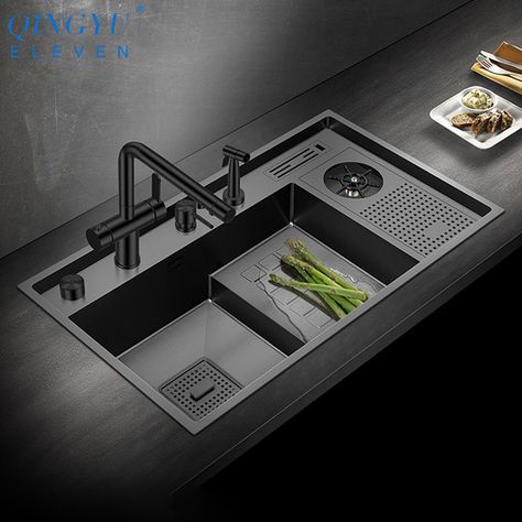 2022 New Large Size Nanometer Cup Rinser Stepped Kitchen Sink 304 Stainless Steel 4mm Thickness Handmade Sinks With Knife Holder _ - AliExpress Mobile Cool Sinks Kitchen, Fancy Sinks Kitchen, Kitchen Sink With Cup Rinser, Large Sinks Kitchen, Big Sink Kitchen, Modern Sink Kitchen, Modern Kitchen Sinks And Faucets, Latest Kitchen Sink Design, Best Sinks For Kitchen