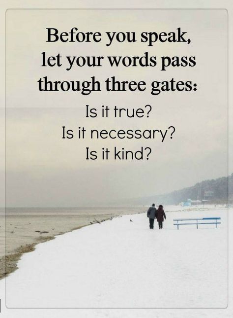 Quotes Before you speak, let your words pass through three gates: Is it true? Is it necessary? Is it kind? Inspirerende Ord, Lessons Learned In Life, Lessons Learned, Great Quotes, Wisdom Quotes, Inspirational Words, Cool Words, Words Quotes, Life Lessons