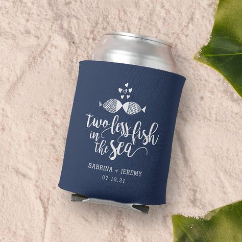 Two if By Sea Personalized Wedding Favor Can Cooler Brush Script Lettering, Rehearsal Dinner Decorations, Fish In The Sea, Wedding Koozies, Ship Wedding, North Bay, Brush Script, Engagement Party Decorations, Dinner Decoration