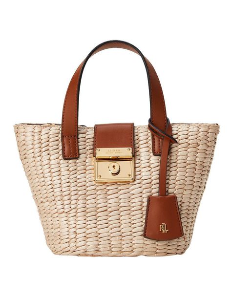 Lauren Ralph Lauren 431791536001 Heritage Lock Double Handle Tote Bag | MYER Straw Tote Bag, Woven Handbags, Wicker Bags, Straw Handbags, Picnic Bag, Rattan Bag, Water Hyacinth, Straw Bags, Straw Tote