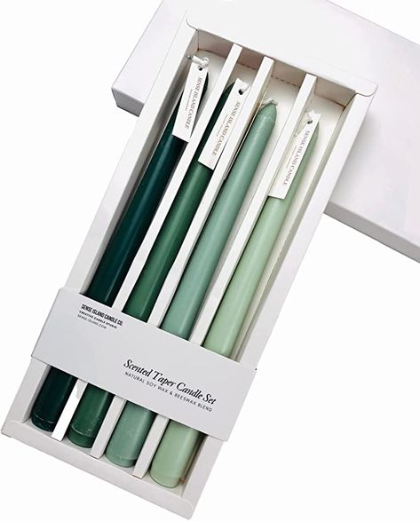 Wedding Decorations Green, Jewel Tone Decor, Colored Taper Candles, Long Candles, Beeswax Taper Candles, Sandalwood Scent, Coloured Candles, Painted Candles, Green Shades