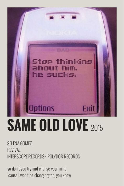 Aesethic Quotes, Song Posters Aesthetic, Selena Songs, Love Polaroid, Selena Gomez Poster, Song Posters, Same Old Love, Selena Gomez Music, Selena Gomez Album