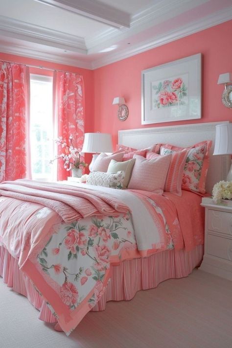 White And Pink Bedroom Ideas, White And Pink Bedroom, Kid Organization, Pink Bed, Pink Bedroom Ideas, Room Vibes, Bedroom Layout, Pink Bedroom Decor, Beautiful Room