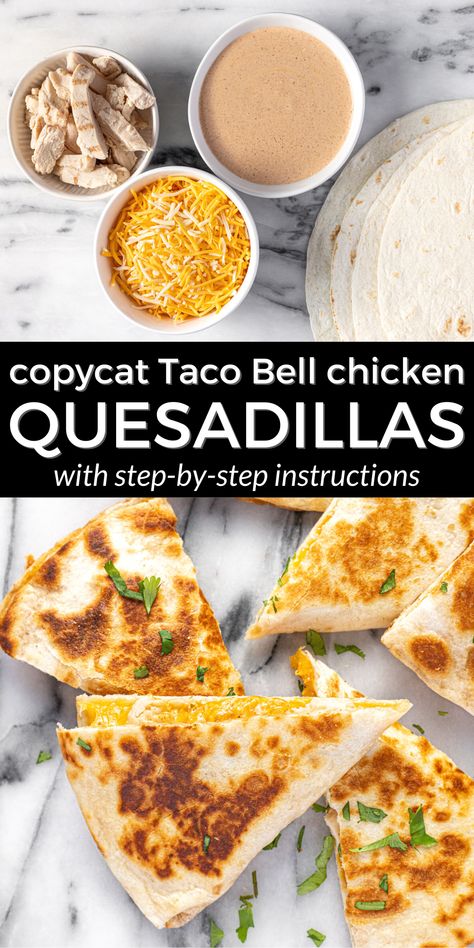 Taco Bell Cheese Quesadilla, Taco Bell Chicken Quesadilla, Mini Tacos Recipe, Chicken Quesadillas Easy, Chicken Quesadillas Taco Bell, Taco Bell Quesadilla Sauce, Quesadilla Sauce, Taco Bell Quesadilla, Copycat Taco Bell