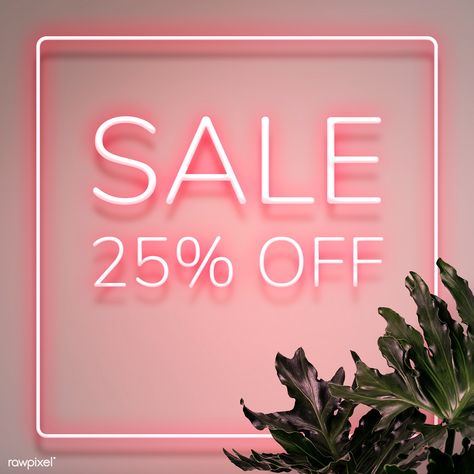 Lit pink neon 25% off sign on a wall mockup design | premium image by rawpixel.com / NingZk V. 25% Off Sale Poster, Watercolor Pattern Background, Floral Mobile, Mobile Phone Wallpaper, Handy Wallpaper, Wall Mockup, Sign Mockup, Phone Screen Wallpaper, Neon Design