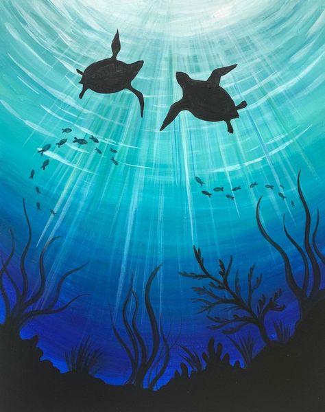 Sea Creature Acrylic Painting, Turtle Art Kids, Under The Sea Drawings, Boarders Designs, Sea Drawing, Underwater Painting, 그림 낙서, Canvas Painting Designs, Paint Acrylic