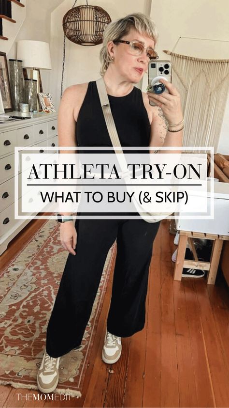 Athleisure Outfits Office, Athleta Outfits For Work, Athleta Style Outfits, Athleta Business Casual, Athleta Linen Pants Outfit, Athleta Travel Outfit Ideas, Athleisure Work Outfits Women, Wide Leg Athleisure Outfits, Athletic Outfits For Women Over 40