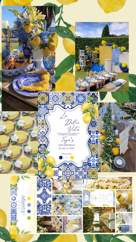 Citron weeding mariage thème them blue Weeding Themes, Mediterranean Party, Amalfi Coast Wedding, Dinner Themes, 25th Birthday, Positano, 18th Birthday, Hen Party, 30th Birthday