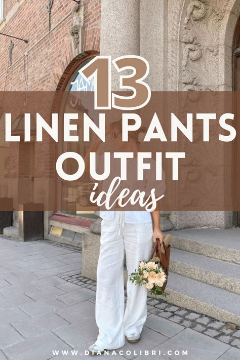 Wide Leg Pants Outfit Linen, Shirts With Linen Pants, Light Linen Pants Outfit, Outfit Ideas With Linen Pants, Wide Legged Linen Pants Outfit, Outfits With Linen Pants Summer, What To Wear With White Linen Pants Women, Khaki Linen Pants Outfit Summer, Styling Linen Pants Women