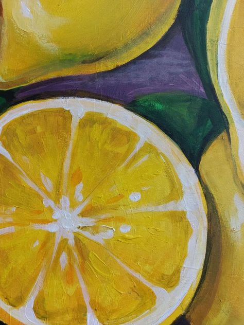 Lemon Acrylic Paintings, Lemon Painting Acrylic Easy, Lemon Reference, Lemon Canvas Painting, Tuscan Painting, Lobster Painting, Lemons Painting, Paint Fruit, Painting For Kitchen