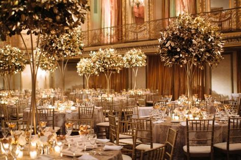 Lush Golden Trees Gala Decorations, Charity Ball, Prom Themes, Gala Ideas, Gala Party, Ball Ideas, Prom Theme, Tall Centerpieces, Dinner Decoration