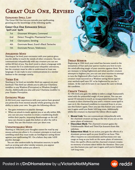 Villain Archetypes, Great Old One Warlock, Dnd Lovecraft, Homebrew Classes, Warlock Dnd, Great Old One, Lovecraft Monsters, Dungeons And Dragons Rules, Dungeons And Dragons Races