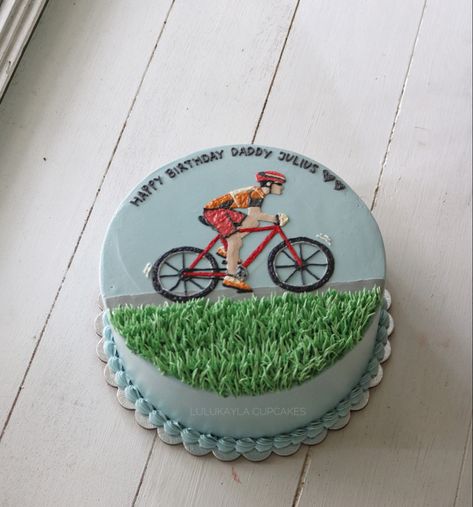 Bicycle Cake Design, Cake Bike, Cakes Creative, Cake Korean, Bicycle Cake, Minimal Cake, Painting Cake, Korean Cake, Bicycle Painting