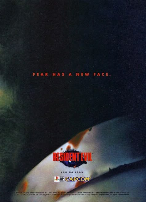 1996 Resident Evil for Sony PlayStation Magazine Ad Resident Evil Promo Art, Retro Resident Evil, Resident Evil Advertisement, Resident Evil Magazine, Resident Evil Poster, Ps2 Aesthetic, Resident Evil Wallpaper, Playstation Magazine, Video Game Ads