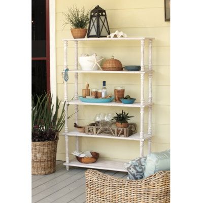 The shelving. I have one just waiting to get a great price on another at the Ballard Designs Outlet in Roswell. White Ladder Shelf, Diy Ladder Shelf, Ladder Shelving, Wall Shelf Rack, Leaning Bookcase, Style Shelves, Ladder Shelves, Leaning Ladder, Round End Tables