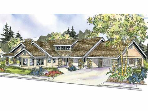 Mediterranean-Modern House Plan with 3021 Square Feet and 2 Bedrooms from Dream Home Source | House Plan Code DHSW66737 Transom Window, Craftsman Cottage, Ranch House Plan, Monster House Plans, Ranch Style House Plans, Craftsman Style House Plans, Craftsman House Plan, Ranch Style Homes, Ranch House Plans