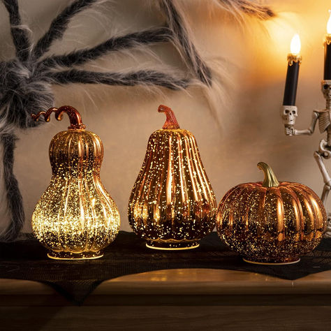 Home Decor, Fall Home Mercury Glass Lighting, Dining Display, Light Halloween, Light Up Pumpkins, Led Decoration, Fall And Thanksgiving, Creative Pumpkins, Pumpkin Halloween Decorations, Pumpkin Lights