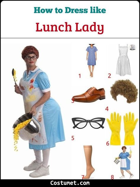 Lunch Lady & Sloppy Joe (SNL) Costume for Cosplay & Halloween 2022 Lunch Lady Costume, Snl Halloween, Snl Characters, Black Turtleneck Top, Blue Work Dress, Lunch Outfit, Halloween Costumes For Women, Black Oxford Shoes, Homemade Halloween Costumes