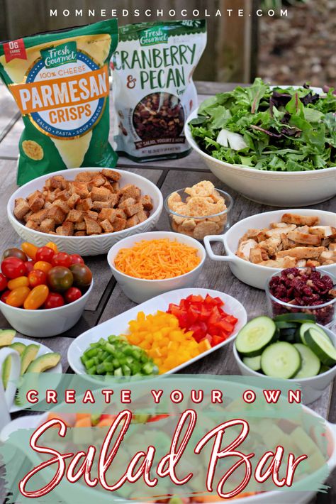 Salad Toppings Bar, Salad Bar Items List, Make Your Own Salad Bar Party Ideas, Salad Bar Toppings List, Salad Bar For Party, Make Your Own Salad Bar, Salad Bar Ideas Party Simple, Salad Bar For A Crowd, Build Your Own Salad Bar Ideas