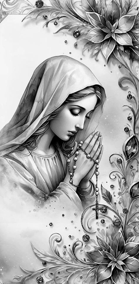 Virgin Mary Guadalupe, Catholic Virgin Mary Art, Our Lady Of Sorrows Aesthetic, Holy Mary Wallpaper, Mother Mary Images Catholic Art, Jesus Photos Beautiful, Mother Mary Drawing, Blessed Mother Tattoo, Virgin Mary Drawing