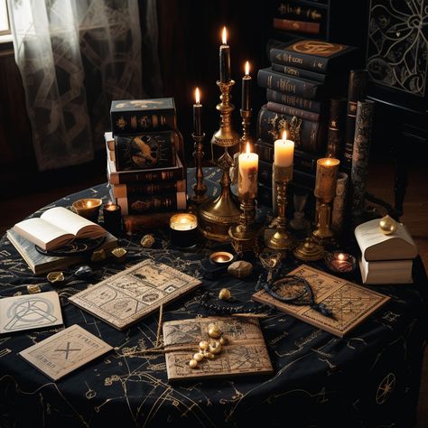 Witch Table Aesthetic, Mystical Table Decor, Apothecary Table Decor, Witch’s Table, Dark Academia Vendor Booth, Tarot Shop Aesthetic, Psychic Halloween Decor, Victorian Seance Aesthetic, Witchy Table Decor