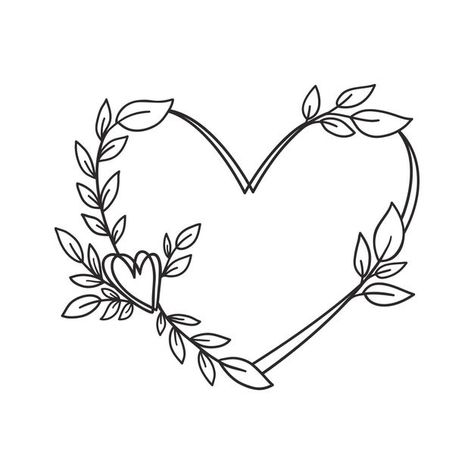 Hand drawn floral wreath with heart and ... | Premium Vector #Freepik #vector #logo #pattern #flower #frame Hearts With Flowers Tattoo, Cute Drawings With Hearts, Heart And Flowers Drawings, Floral Heart Drawing, Flower Ideas Drawing, Heart Wreath Drawing, Heart Flower Drawing, Cool Heart Designs, Floral Wreath Tattoo