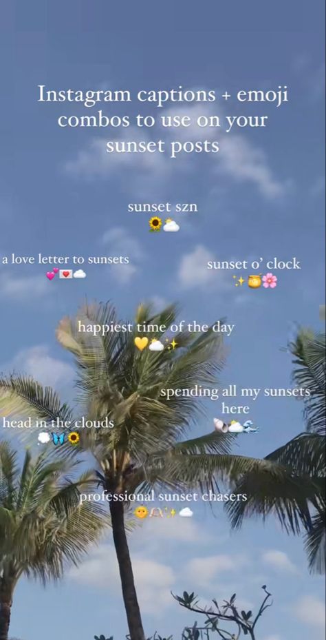 Sunset Captain For Instagram, Orange Color Instagram Captions, Sunset Emoji Combination, Beach Emoji Combinations, Prompts For Writing, Beach Instagram Captions, Instagram Post Captions, Sunset Captions, Instagram Story App