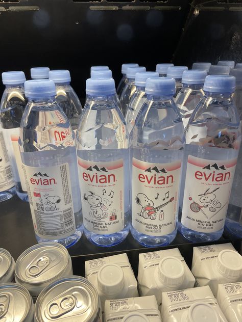 Evian Water Bottle Aesthetic, Mineral Water Aesthetic, Low Cleancore, Evian Water Bottle, Soda Aesthetic, Evian Water, Clean Core, Makeup Suggestions, Snoopy Gifts