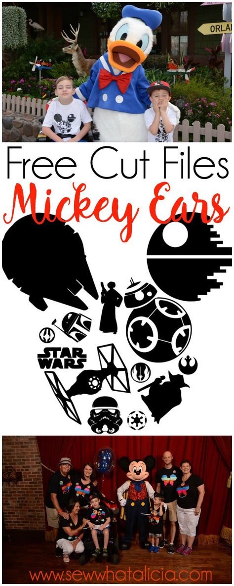 Free SVG Cut Files - Mickey Ears: These free svg cut files are perfect for making your own custom Disney shirts. Click through for the free files. | www.sewwhatalicia.com Cricket Machine, Disney Cricut, Silhouette Disney, Disney Vinyl, Cricut Disney, Custom Disney Shirts, Cameo Crafts, Fun Fonts, Disney Trip Shirts