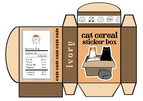 papercraft cut out box template cat sticker box cats box craft Sticker Box Package Design, Printable Paper Toys Templates, Papercraft Templates Printables, Paper Toy Printable, Box Template Printable, Vintage Paper Printable, Cat Template, Sticker Box, Packaging Template Design