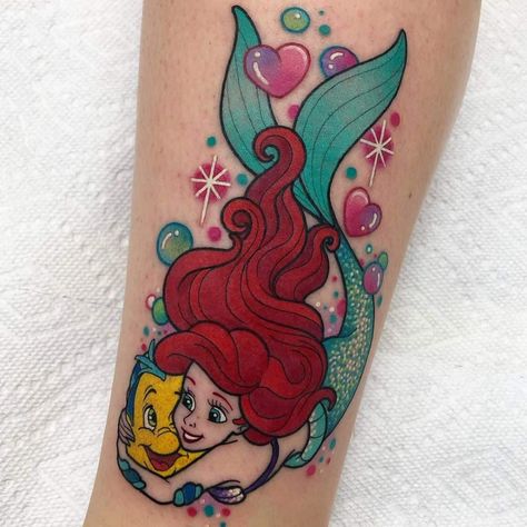 Tattoo Artist Uses An Unlimited Color Palette To Create Exceptional Body Art Pieces Disney Inspired Tattoos, Little Mermaid Tattoo, Mermaid Tattoo Designs, Pin Up Girl Tattoo, Becoming A Tattoo Artist, Feminine Tattoo Sleeves, Scaredy Cat, Tasteful Tattoos, Mermaid Tattoo