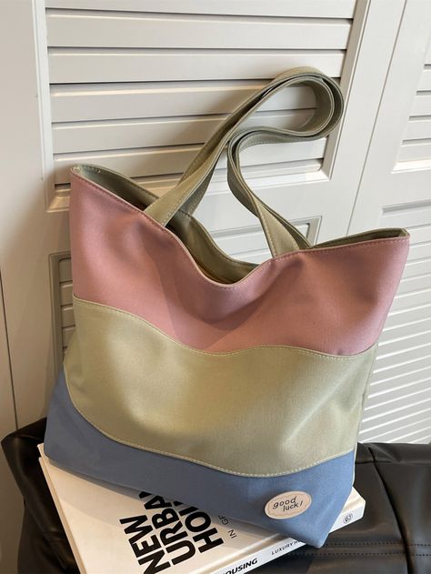 Multicolor  Collar  Polyester Colorblock Shoulder Tote Bag Embellished   Women Bags Textile Bag, Cats Tote Bag, Cat Tote, Stylish Shoulder Bag, Shoulder Tote Bag, Womens Tote, Shoulder Tote, Casual Bags, Womens Tote Bags