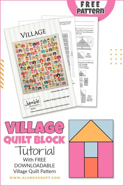 Quilt Patterns Houses, Patchwork, Couture, Moda Village Quilt Pattern, Quilt House Blocks, Quilted Houses Pattern, Free House Quilt Block Patterns, Patchwork Houses Pattern Quilt Blocks, Moda Free Quilt Patterns