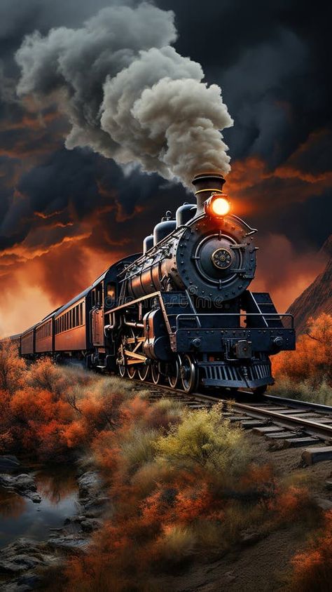 An Antique Steam Passenger Train Traveling Thru Mountains Puffing Lots of Smoke on a Cloudy Winter Day Background vector illustration Train Images, Travel Illustration Art, Train Background, Train Photos, Steam Train, Old Trains Aesthetic, Tren Backgrounds, Coal Train, Steam Train Art