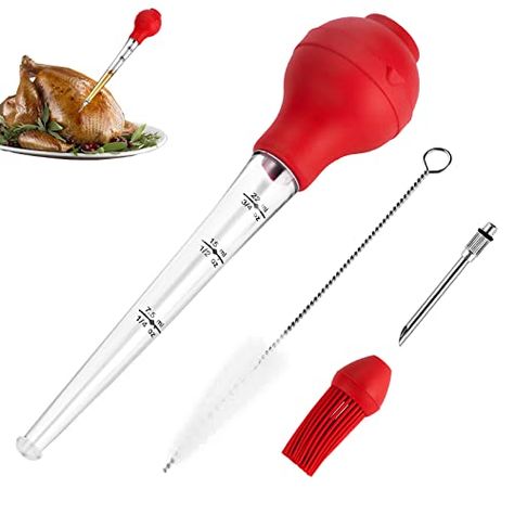 JY COOKMENT Turkey Baster with Barbecue Basting Brush, Baster Syringe for Home Baking and Roaster Turkey, Include Detachable Food Grade Silicone Bulb, Meat Injector Needle and Cleaning Brush Meat Injector, Turkey Baster, Basting Brush, Tiny Room, Turkey Breast Recipe, Roast Turkey Breast, Kitchen Clothes, Basting Brushes, Herb Butter