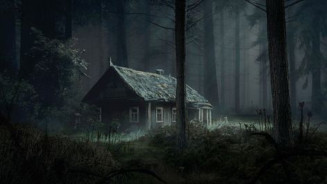 Cabin In The Woods Aesthetic, Fantasy Cabin, Scary Woods, Creepy Woods, Old Cabin, Cabin Aesthetic, Creepy Houses, Forest Cabin, Bg Design