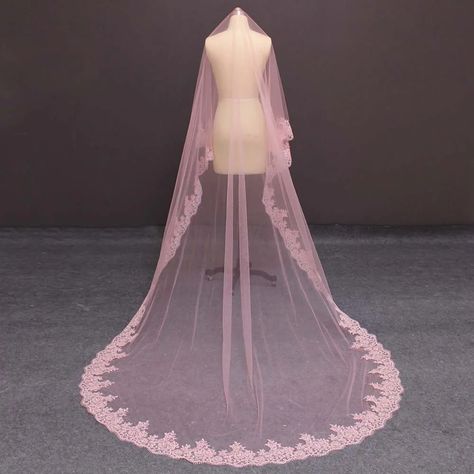 Real Photos Pink Long Wedding Veil WITHOUT Comb 3 Meters Cathedral One Layer Bridal Veil Wedding Accessories NV7136 From Mengshangfang, $54.09 | DHgate.Com Wedding Veil Styles, Sparkle Veil, Long Wedding Veil, Red Veil, Pink Veil, Elegant Veils, Tulle Wedding Veil, Lace Mantilla, Long Veil Wedding