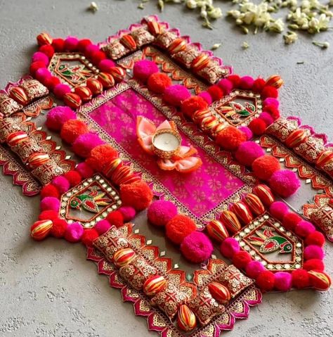 Eye catching rangoli Size 18 to 20 inch DM us for more details or WhatsApp us on 9867422790 Mahalaxmi Rangoli Design, Mahalaxmi Rangoli, Wedding Rukhwat, Divali Decoration, Diwali Items, Indian Diy, Macrame Toran, Toran Design, Diya Stand