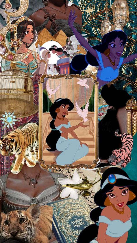 Princess Jasmine Art, Aladdin Wallpaper, Jasmine Aladdin, Disney Princess Jasmine, Wallpaper Iphone Disney Princess, Disney Jasmine, Princess Wallpaper, Disney Collage, Aladdin And Jasmine