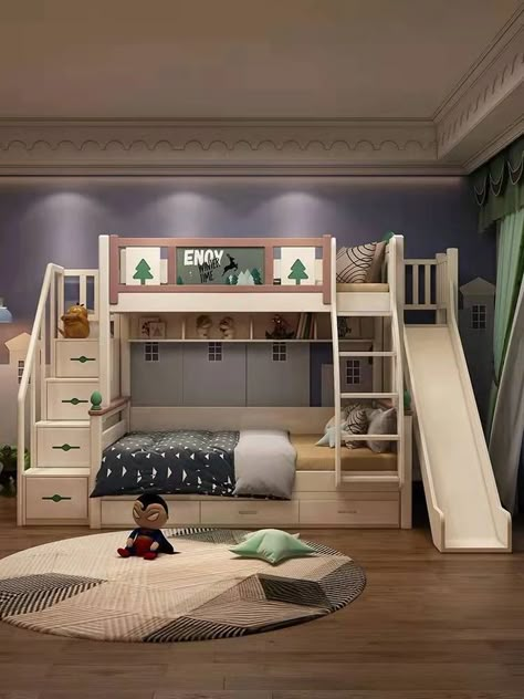 Bunk Beds For Boys Room, Kids Bedroom Furniture Design, Bad Room Design, Toddler Bunk Beds, Kids Bed Design, Diy Bunk Bed, Bunk Bed With Slide, Cool Kids Bedrooms, Modern Kids Room