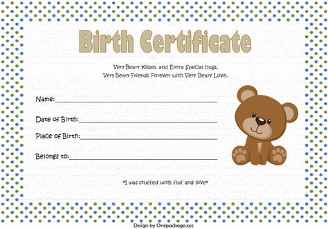 Editable Build A Bear Birth Certificate Template Doc Sample Posted by Steven Jensen. Build a bear birth certificate template, People often get confused about preparing certificate. They frequently think that they must design the certif... Pet Birth Certificate, Birth Certificate Template, Awards Certificates Template, Printable Certificates, Templates Free Design, Gift Post, A Teddy Bear, Birth Certificate, Proposal Templates